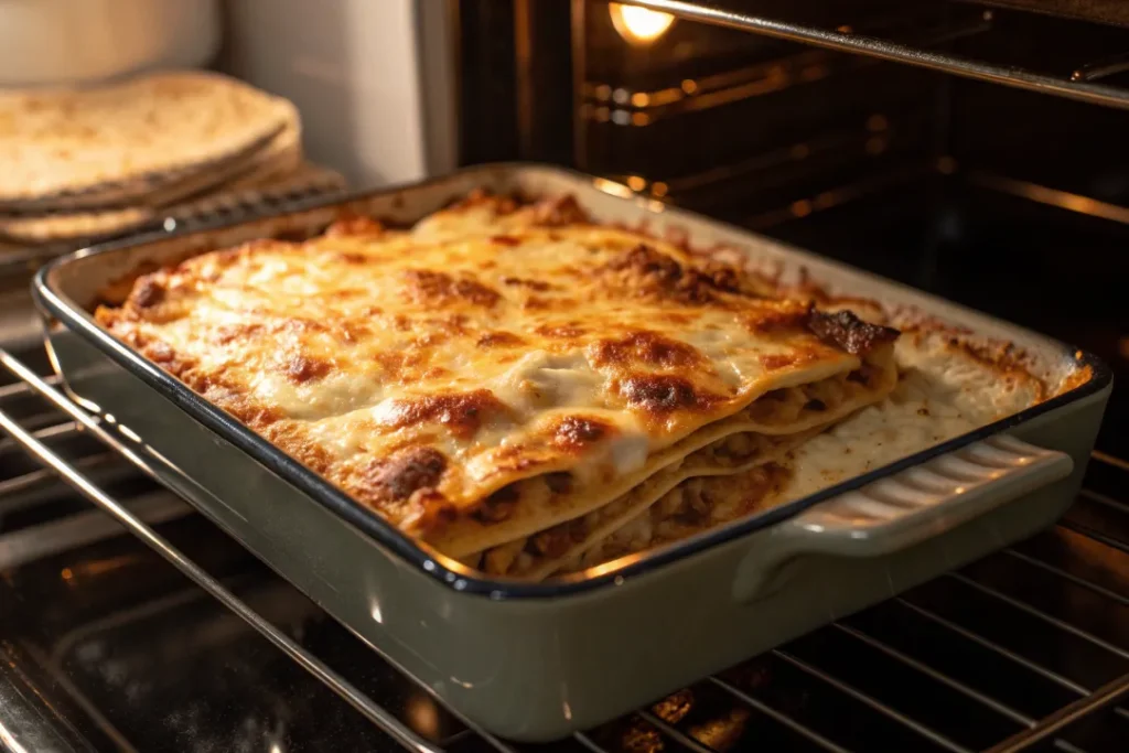 Instant Pot Lasagna under broiler achieving golden melted cheese topping